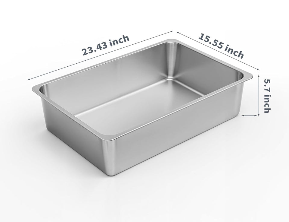 Open Box Kirecoo Stainless Steel Cat Litter Box XL- Metal High Sided Cat Pan, Large Stainless Steel Box, Indoor Litter Tray, Non Stick, No Smell, Easy