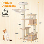 69 Inches Tall Cat Tree with Cozy Top Perch and Washable Plush Cushions