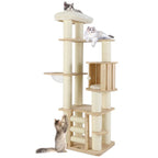 71 Inch Tall Cat Tree Wooden Cat Tower with Cozy Perch Condo Space Capsule-Natural