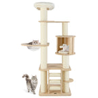 71 Inch Tall Cat Tree Wooden Cat Tower with Cozy Perch Condo Space Capsule-Natural