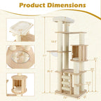 71 Inch Tall Cat Tree Wooden Cat Tower with Cozy Perch Condo Space Capsule-Natural