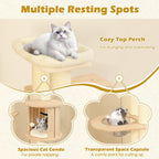 71 Inch Tall Cat Tree Wooden Cat Tower with Cozy Perch Condo Space Capsule-Natural