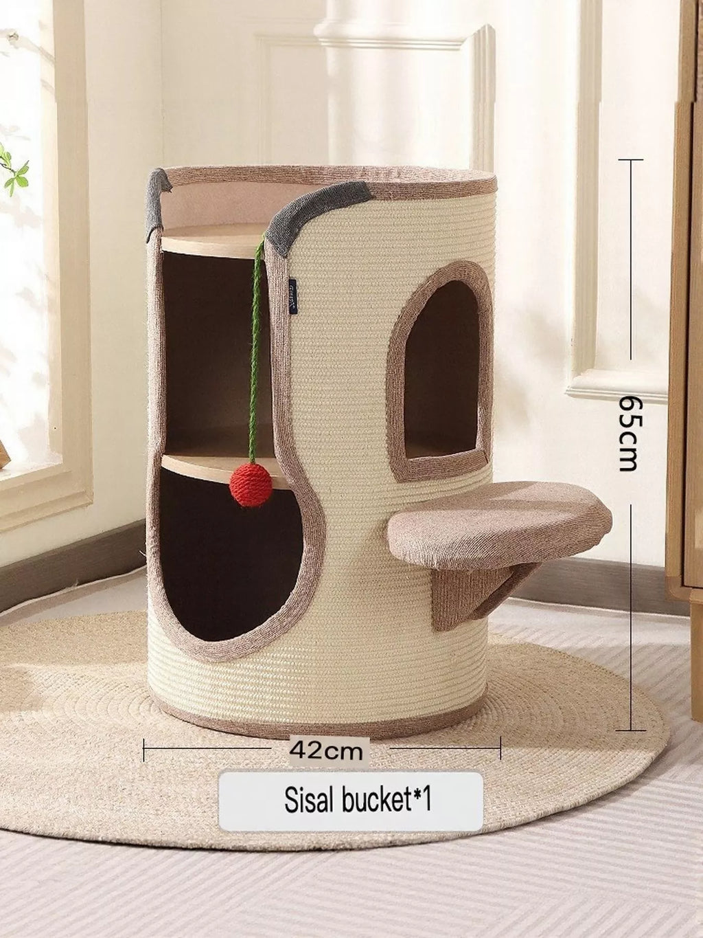 Sisal-Covered Cylinder Cat Tree Condo with Plush Perch