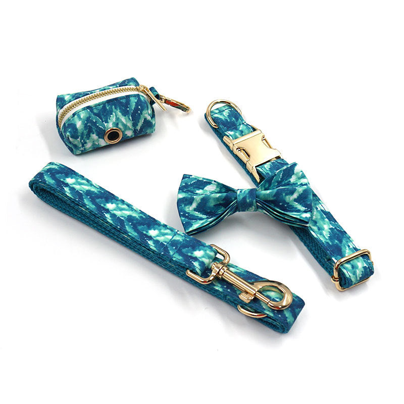 Pet Collar Leash Bow Knot Dog Walking Garbage Bag Set