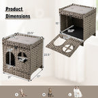 Foldable 2-tier Rattan Cat Litter Box Enclosure with Litter Mat-Grey