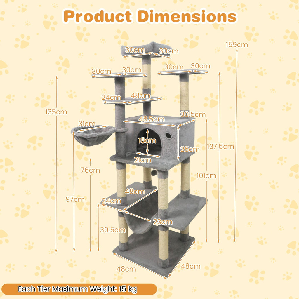 Large Cat Tree for Indoor Cats 63" Tall Cat Tower