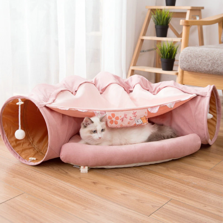 Collapsible Removable Cat Tunnel Tube With Cat Bed Set