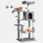 56.3" Multi-Cat Tree Tower Hammock, Condo & Scratching Posts for Indoor Cats