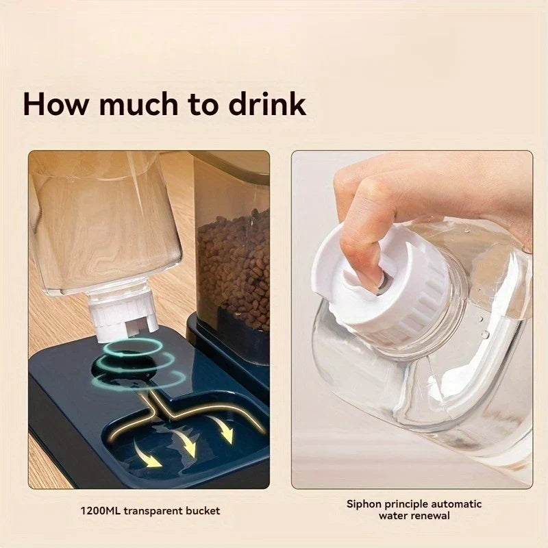Automatic Cat and Dog Feeder with Drinker - Pet Food Bowl and Drinker Set,Smart Portion Control for Cat and Dog,Without Battery