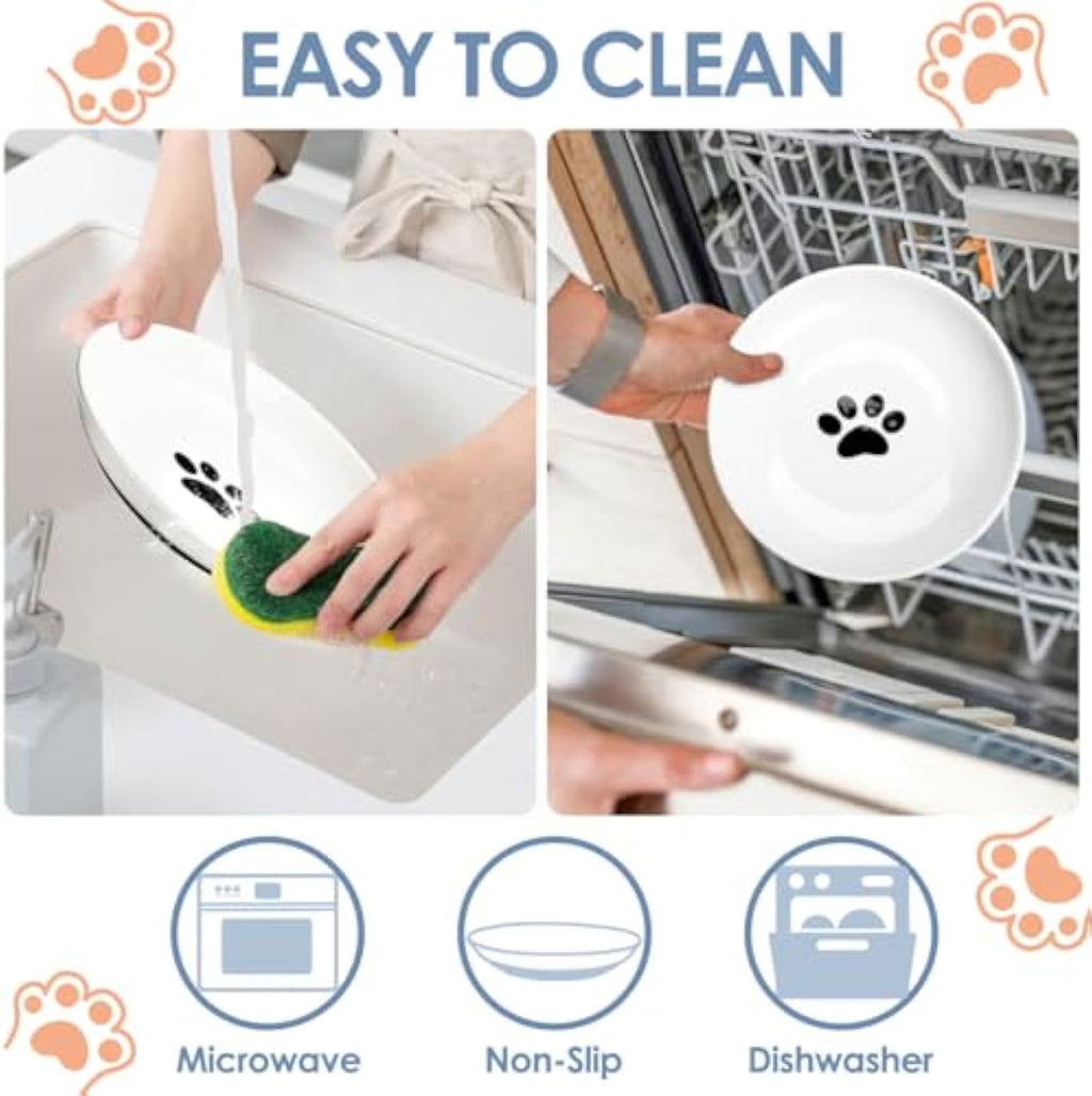Ceramic Cat Food Bowls Whisker Friendly Cat Bowls With Nonslip Silicone Bottom Cat Food Dishes For Food And Water Cat Food Dishes Wide Shallow Small Cat Plates For Cats Kitten Small Dogs