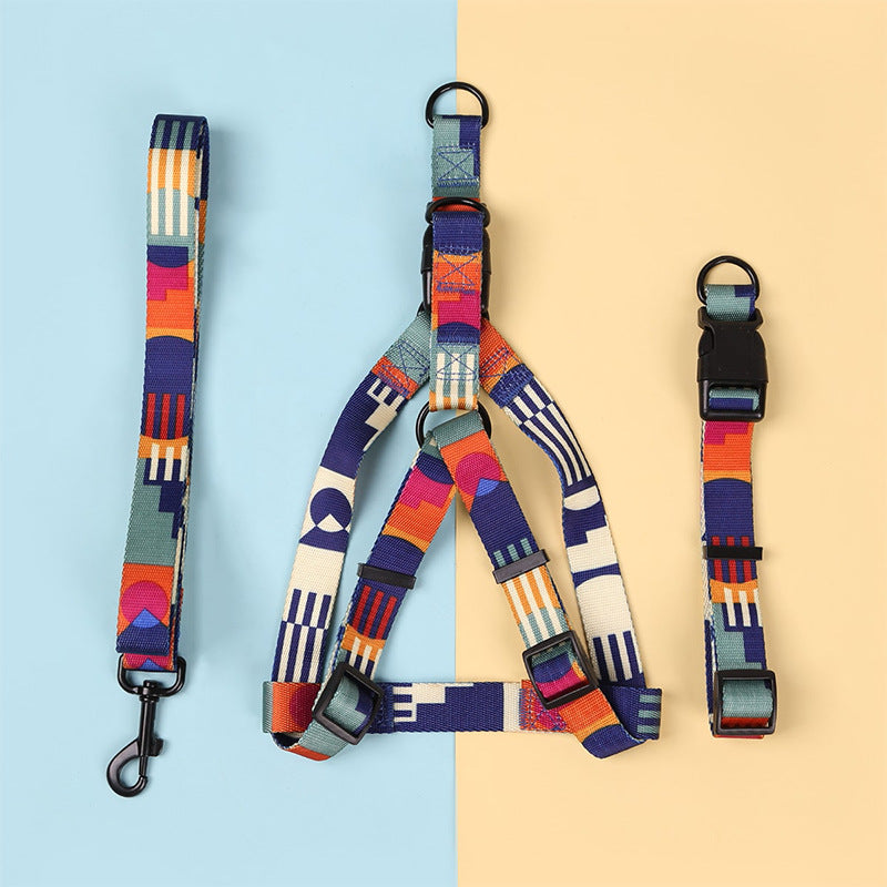 Hand Holding Rope Outing Dog Leash Dog Collar Three-piece Set