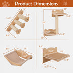 Cat Wall Furniture Set of 4 with Hammock 2-step Cat Tree and Perch-Natural