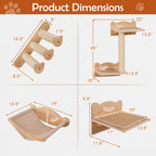 Cat Wall Furniture Set of 4 with Hammock 2-step Cat Tree and Perch-Natural