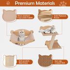 Cat Wall Furniture Set of 4 with Hammock 2-step Cat Tree and Perch-Natural
