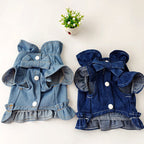 Pets Jeans Dress Apparel Dog Ruffles Vest Pet Harness Denim Dress Puppy Blue Jeans Clothes Cat Dogs Leash Hook Chest Back Dress